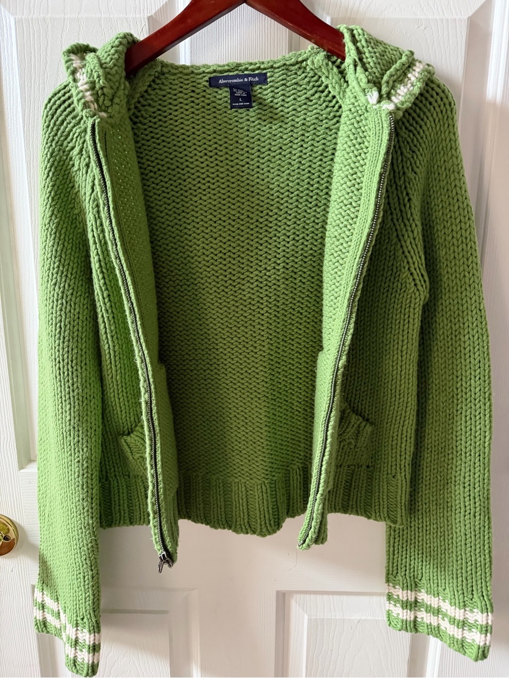 Abercrombie & Fitch Lime Green Chunky Knit Zip Cardigan - Picture 3 of 13